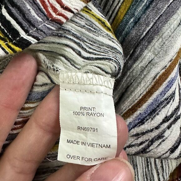 Figueroa & Flower Tribal Aztec Gauzy Blouse Womens L Petite Multicolor Boho Peas - Picture 5 of 9